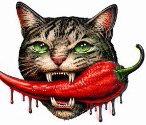 Isotipo de NERO: gato mordiendo una guindilla roja